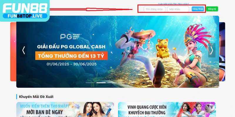 Đầu tiên để rút tiền Fun88 bạn cần hoàn tất đăng nhập