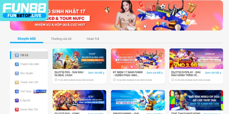 Khuyến mãi trên nhà cái uy tín Fun88 có giá trị lớn