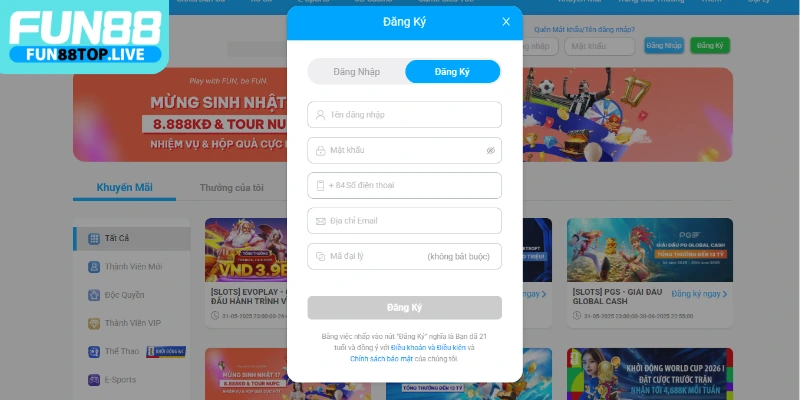 Quy trình đăng ký Fun88 nhanh đầy đủ, chi tiết